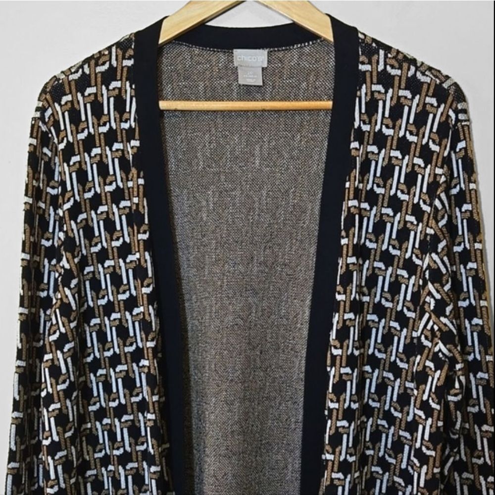 Chico's Chain Link Duster Cardigan Sweater Size 2 Petite Large Old Money mobwife - Picture 4 of 11